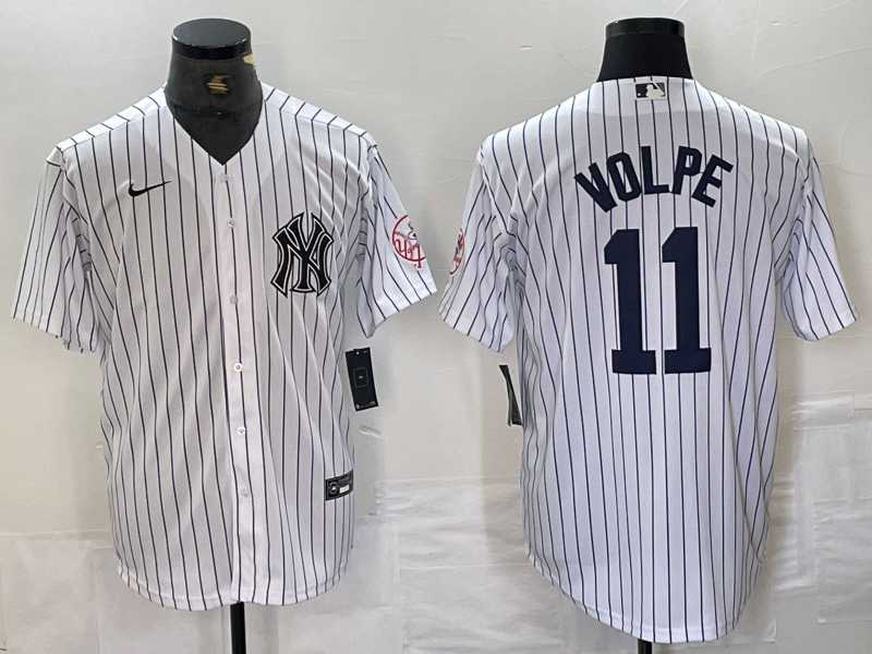 Mens New York Yankees #11 Anthony Volpe Name White With Patch 2024 Cool Base Stitched Jersey->new york yankees->MLB Jersey